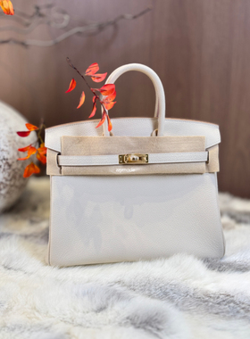 全手工蜡线缝制进口皮铂金包单肩斜挎包奶昔白金扣小牛皮 Zzymode