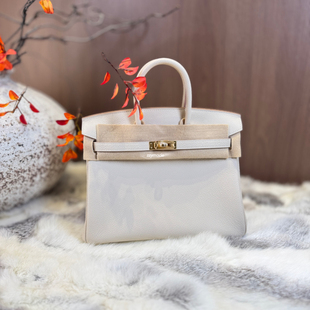 全手工蜡线缝制进口皮铂金包单肩斜挎包奶昔白金扣小牛皮 Zzymode