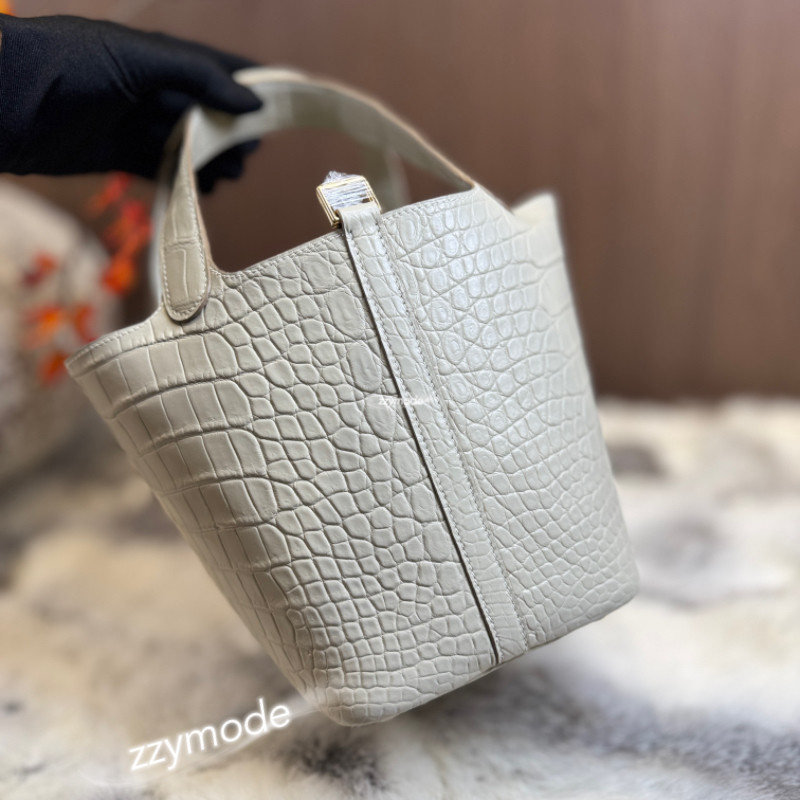 ZZYMODE蜡线全手缝菜篮子包 菜篮子18 美洲鳄鱼皮单肩斜跨女包