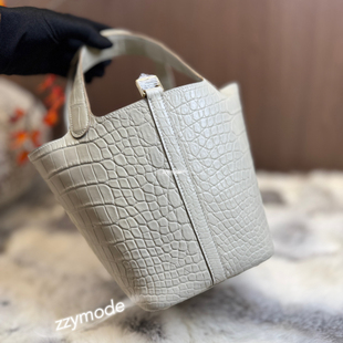 ZZYMODE蜡线全手缝菜篮子包 菜篮子18 美洲鳄鱼皮单肩斜跨女包