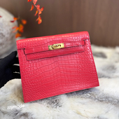 全手工缝制跳舞包进口鳄鱼皮单肩斜挎包双肩包杜鹃红美洲雾面