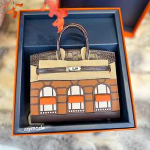 Zzymode法国工匠手缝白天房子包bk20美洲鳄鱼皮拼epsom皮铂金包