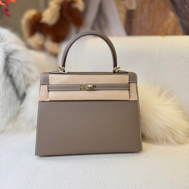 总监手缝 凯莉包 25cm 大象灰 18 Etoupe Epsom 牛皮 金扣 超百搭