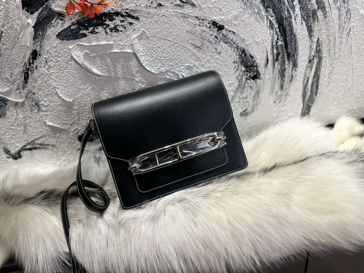 手缝蜡线纯手工Roulis猪鼻子包 24cm  swift小牛皮 黑色