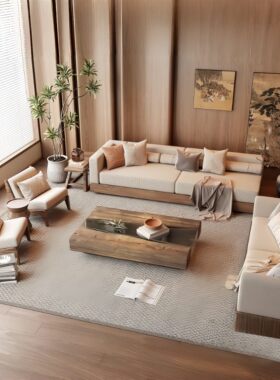 玖作匠 2026新款中古风实木沙发民宿酒店原木定制高端极简侘寂床