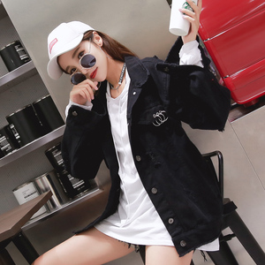 2019春季破洞牛仔外套女韩版bf宽松棒球服学院风纯色夹克上衣潮