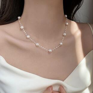 S925纯银满天星流苏珍珠项链女轻奢小众高档法式锁骨颈链手链百搭