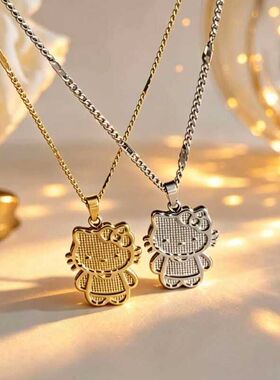 钛钢不掉色helloKitty项链女可爱KT猫吊坠小众学生百搭锁骨链饰品