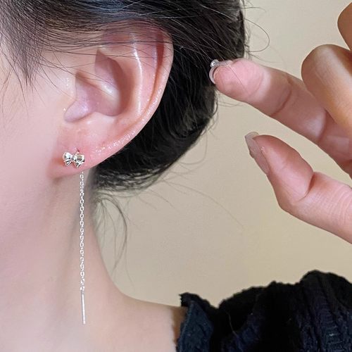 s999纯银蝴蝶结流苏耳环