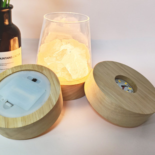 外贸专款圆形实木发光底座电池盒LED水晶灯座小酒瓶7号电池带