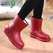 洗车雪地靴雪地鞋 保暖加绒防水鞋 黑色一体 女士防滑厚底棉雨鞋 冬季