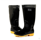 加厚耐酸碱水靴牛筋底胶靴水鞋 男雨靴套鞋 华鹿中高筒雨鞋 黑色 包邮