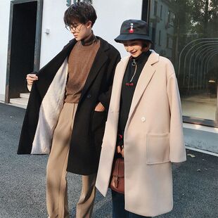 中长款男女情侣装呢子呢大衣红毛外套网林弯弯潮流风衣秋冬季韩版