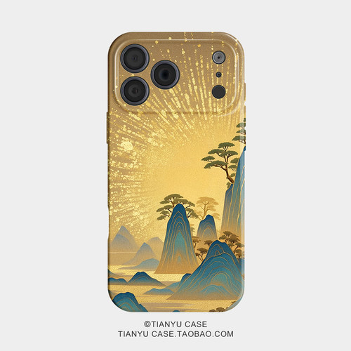 金辉山水 鎏金复古国潮风适用苹果iphone17手机壳华为pura70小米15荣耀x50红米k80小众vivox200新款一加ACE5