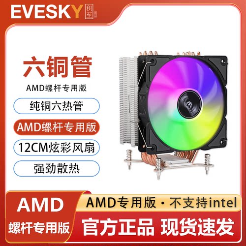 EVESKY积至 冰塔200炫彩AMD专用版纯铜六热管CPU散热器风扇12CM