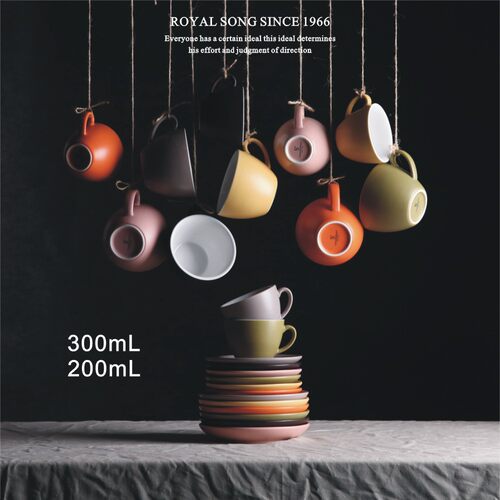 潮宋瓷欧式陶瓷杯哑光咖啡杯碟大容量300ml拉花咖啡杯拿铁杯200ml - 封面