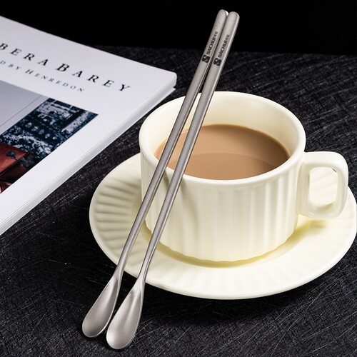 自由侠纯钛长柄勺子搅拌勺创意甜品冰勺蜂蜜勺奶茶咖啡勺调酒吧勺