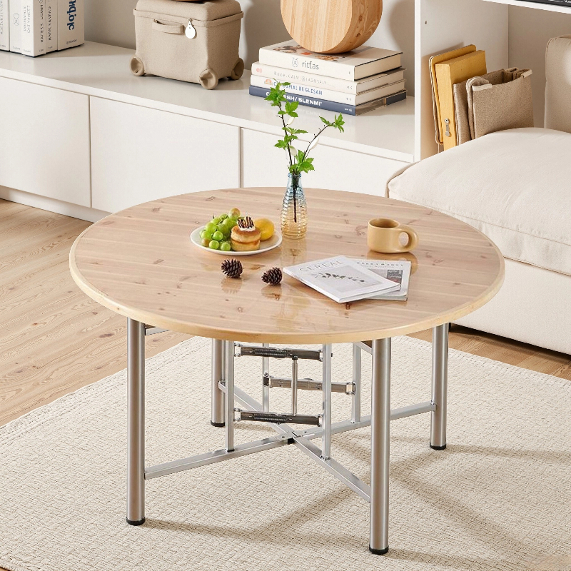 圆桌餐桌食堂宴席桌子圆台面折叠架子饭店杉木桌子聚会杉木圆面板