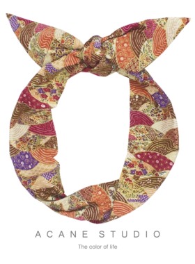 ACANE 波纹扇子橘色烫金文艺复古气质日系打结铁丝宽发带箍头饰品