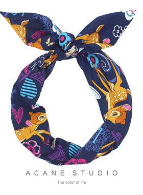 ACANE 藏蓝底小鹿可爱文艺复古小清新日韩打结超宽铁丝发带头饰品