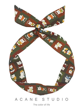 ACANE 复古绿格子小狗卡通可爱文艺小清新日系韩国兔耳朵发带头饰