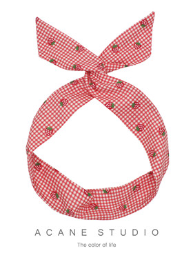 ACANE 红色格子小草莓文艺复古小清新甜美可爱兔耳朵交叉发带头饰