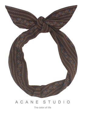 ACANE 咖色复古碎花文艺复古民族风气质打结铁丝宽发带箍头饰品