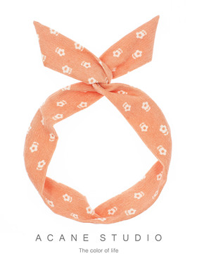 ACANE灯芯绒珊瑚橙橘色可爱甜美小花文艺复古ins小清新兔耳朵发带