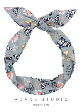 ACANE 灰底烫金蝴蝶文艺复古气质小清新中式打结宽铁丝宽发带头饰