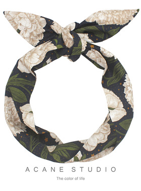 ACANE 黑底星空白牡丹花复古气质文艺小清新打结铁丝宽发带头饰品