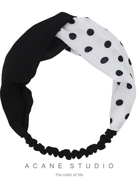 ACANE 撞色黑白波点文艺复古气质小清新个性日韩交叉发带箍头饰品