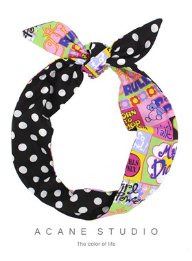 ACANE 嘻哈荧光色黑波点复古文艺个性甜美酷帅日韩打结铁丝发带箍