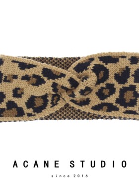 ACANE毛线豹纹个性复古气质文艺韩国日系针织弹力打结一字发带
