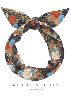 ACANE 彩色花簇蓝底中国风气质文艺复古个性打结宽发带箍头饰品