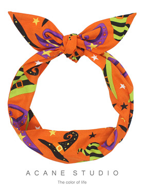 ACANE 万圣节橘色魔法巫师帽子卡通复古个性节日打结宽发带头饰品