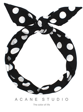 ACANE 超大黑波点复古文艺个性夸张欧美度假拍照铁丝宽发带包头巾