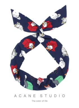 ACANE 藏蓝底圣诞猫咪可爱卡通复古小清新兔耳朵铁丝发带箍头饰品