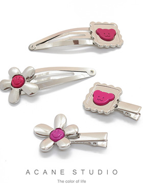 ACANE 金属银色笑脸花朵韩国日系可爱卡通甜美个性BB发夹子头饰品