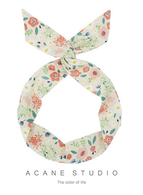 ACANE 灯芯绒米底碎花小清新气质文艺复古日韩兔耳朵铁丝发带头饰