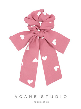 ACANE 橡皮粉爱心文艺复古小清新可爱气质韩国发圈长飘带头饰品