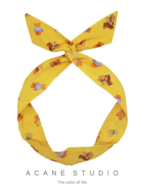 ACANE 姜黄色小熊可爱卡通复古文艺气质小清新兔耳朵交叉发带头饰