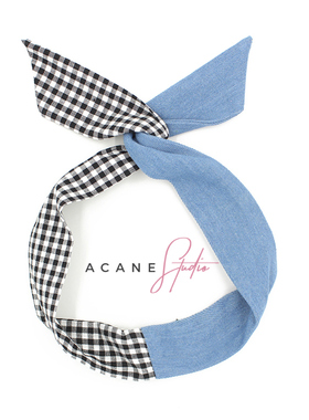 ACANE 原创格子牛仔拼接撞色复古文艺小清新可爱甜美兔耳朵发带箍