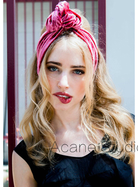 ACANE欧美复古个性天鹅金丝绒秋冬季兔耳朵铁丝宽发带包头巾party