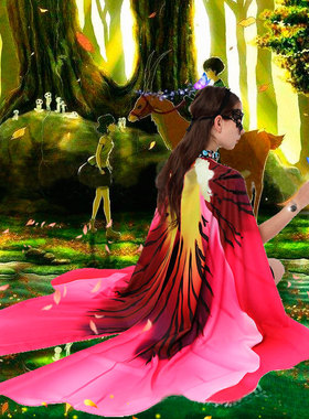 NEW表演丝巾旋转花朵跳舞披肩万圣节装饰cos旅游拍照网红披风围巾