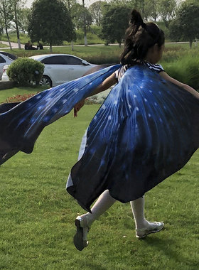 儿童卡通仙子大蝴蝶翅膀舞蹈跳舞万圣节演出雪纺披风道具披肩围巾