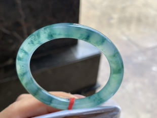 冰种蓝花细条手镯 天然翡翠 飘花浓郁 圈口50 51