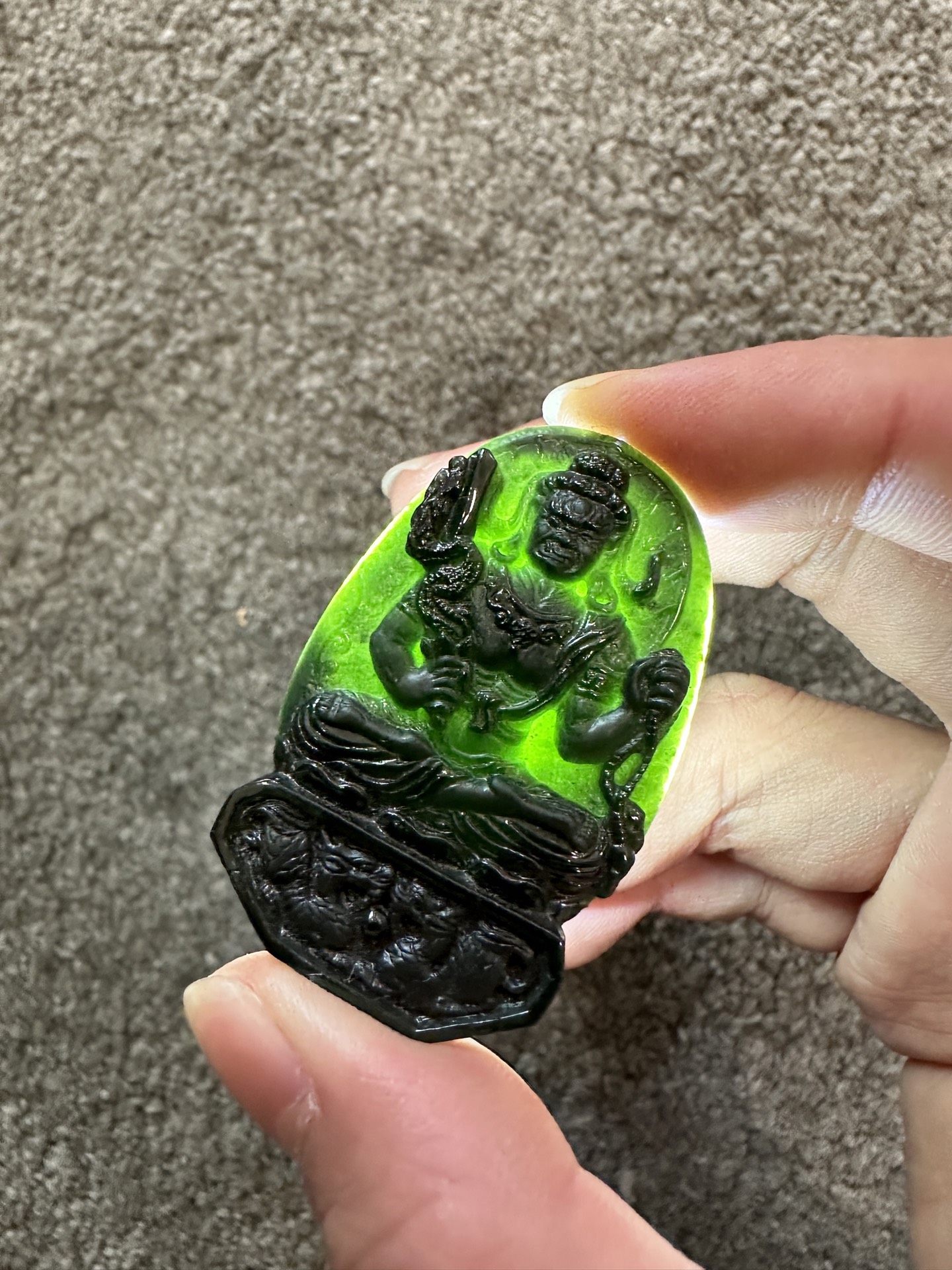天然翡翠墨翠不动明王吊坠