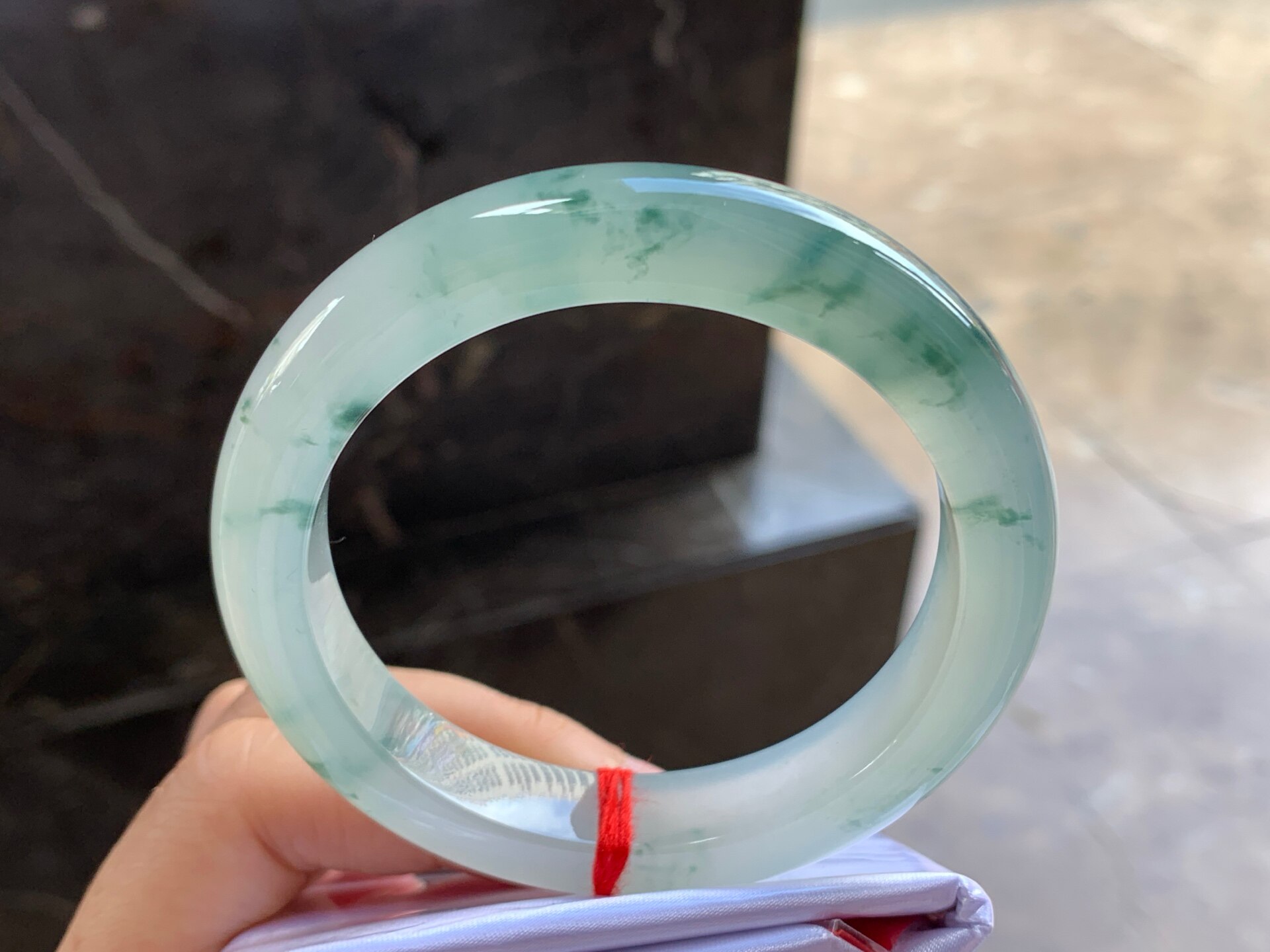 翡翠冰种蓝花手镯 飘花灵韵 料缅甸翡翠
