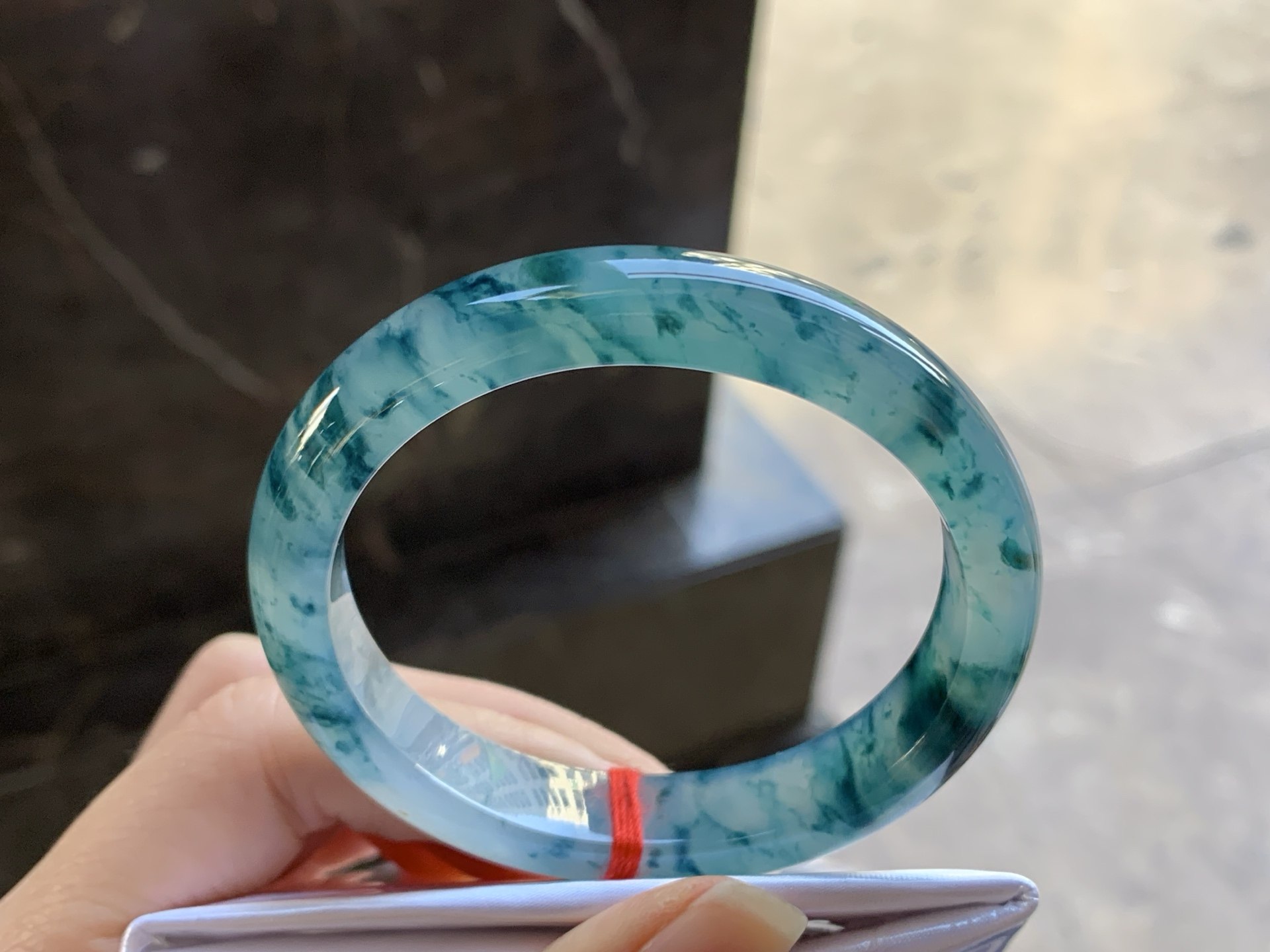 翡翠蓝花贵妃手镯 圈口55 56 正圈53 54可以带