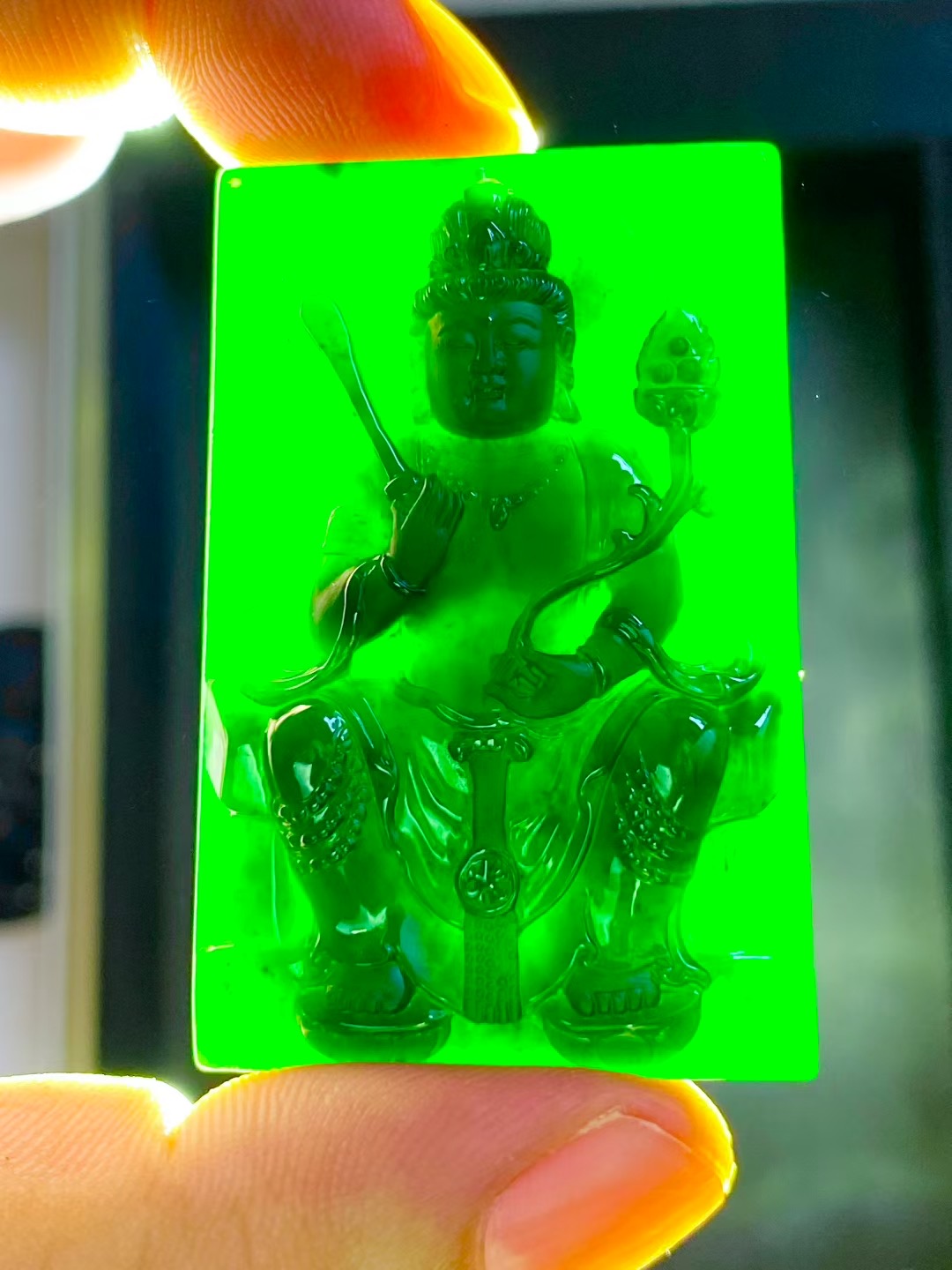 墨翠虚空藏菩萨 天然翡翠牌子吊坠